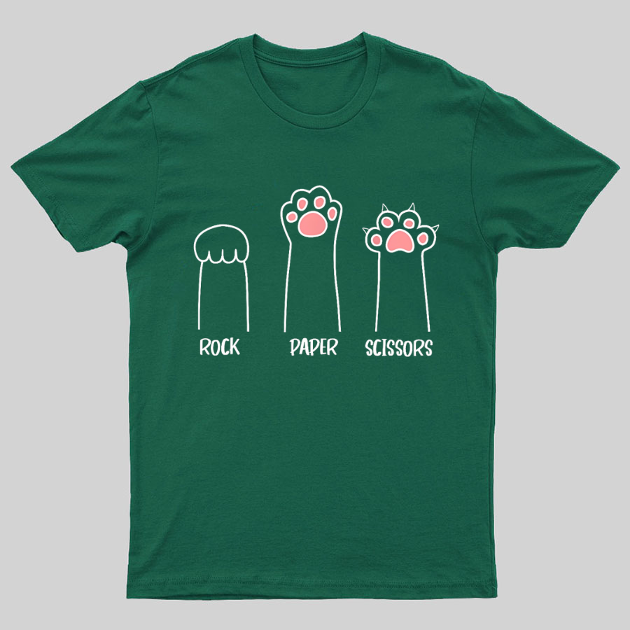 Rock Paper Scissors Hand Game Cute Paw Funny Cat Geeky T-Shirt