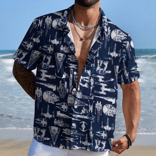 Space War Galaxy Ship Blueprints Geek Hawaiian Shirt