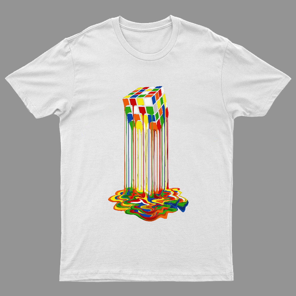 Rainbow Abstraction melted rubix cube Geeky T-Shirt