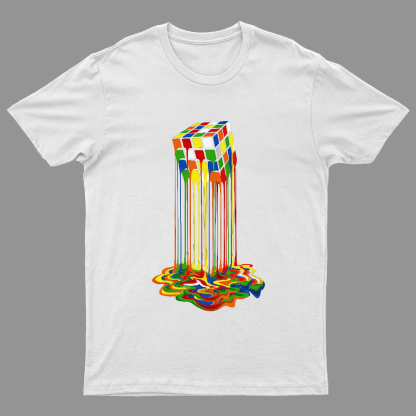 Rainbow Abstraction melted rubix cube Geeky T-Shirt