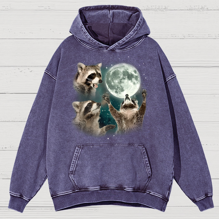  Three Raccoons Moon  Vintage Distressed Hoodie