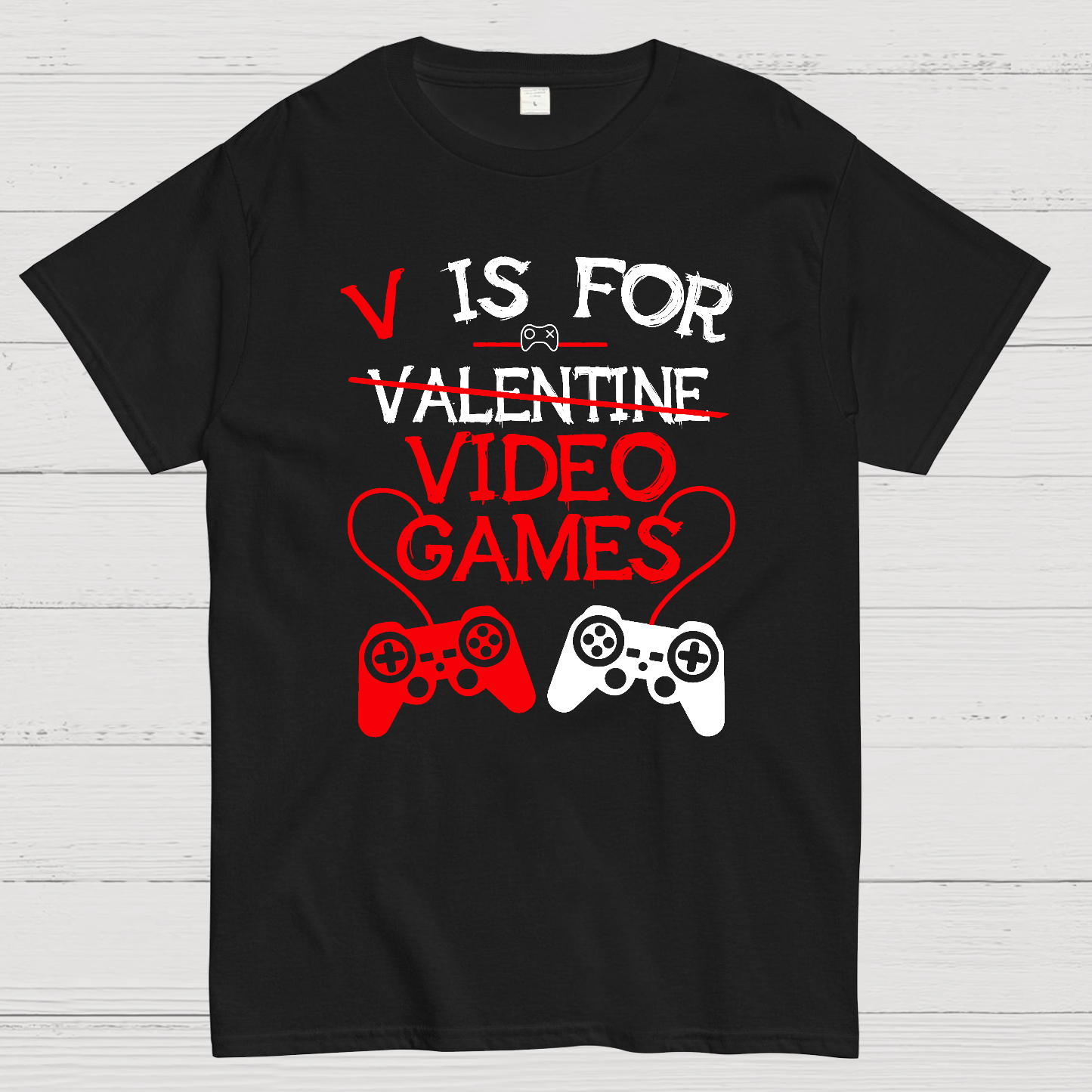 V Is For Video Games Funny Valentines Day Gamer Boy Men Gift Nerd T-Shirt