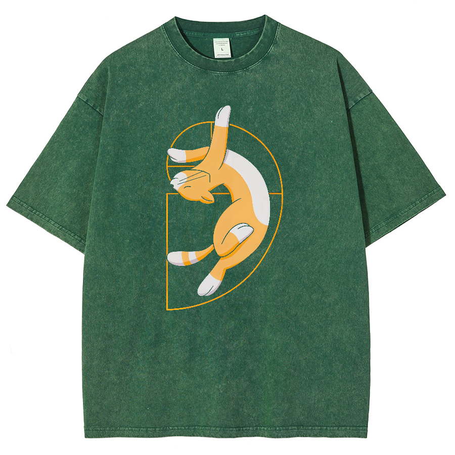 Fibonacci Spiral Cat Vintage Distressed T-shirt