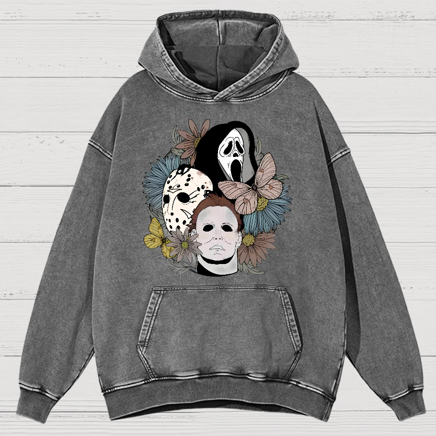 Horror Halloween Floral Scream Vintage Distressed Hoodie