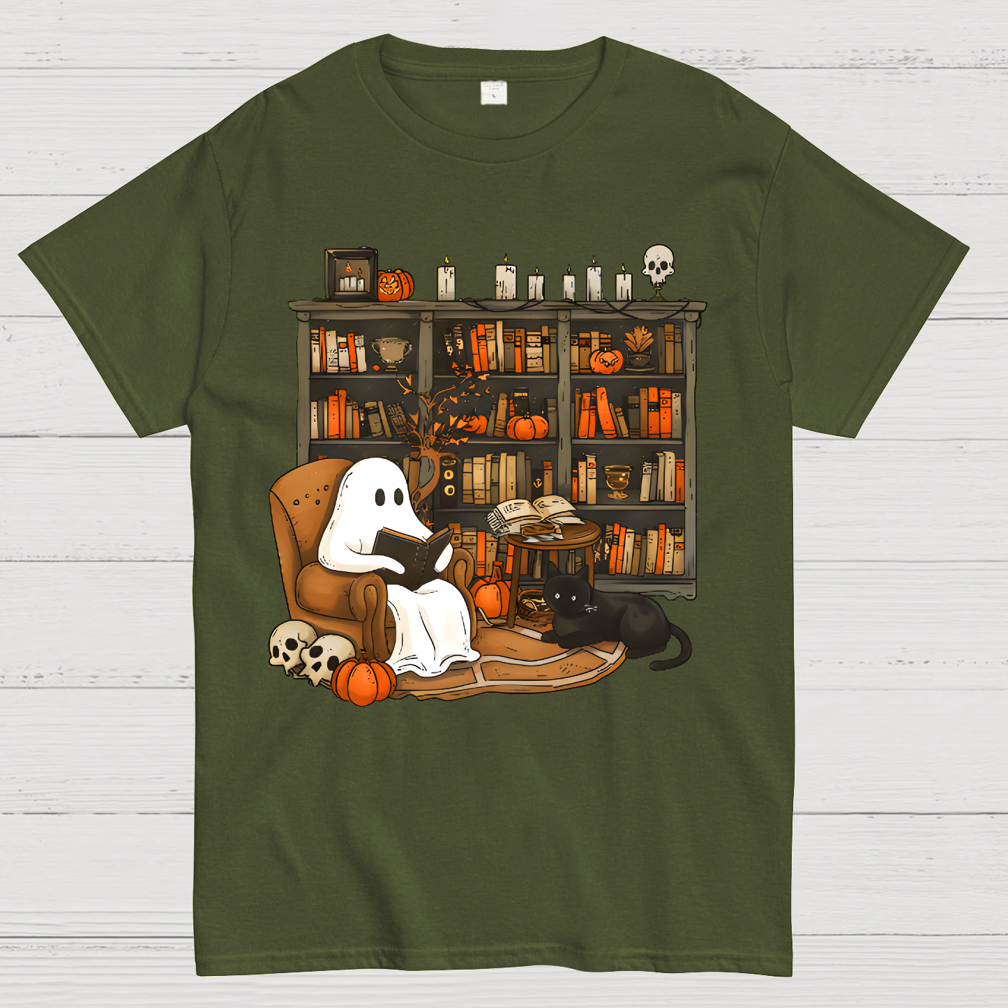 Retro Ghost Reading Books Geek T-Shirt