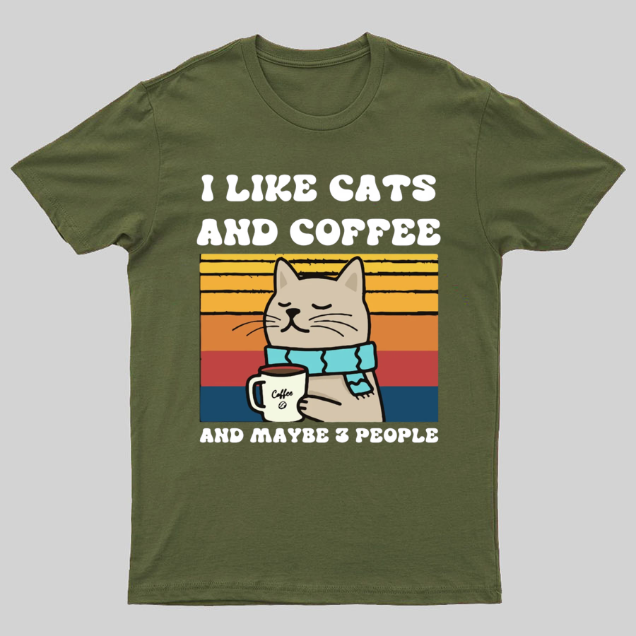 I Like Cats And Coffee And Maybe 3 People Funny Nerd T-Shirt