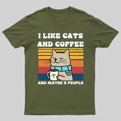 I Like Cats And Coffee And Maybe 3 People Funny Nerd T-Shirt