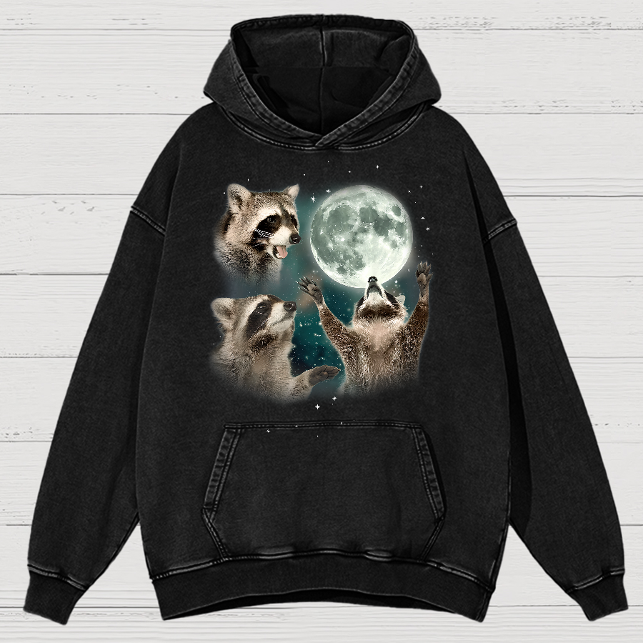  Three Raccoons Moon  Vintage Distressed Hoodie