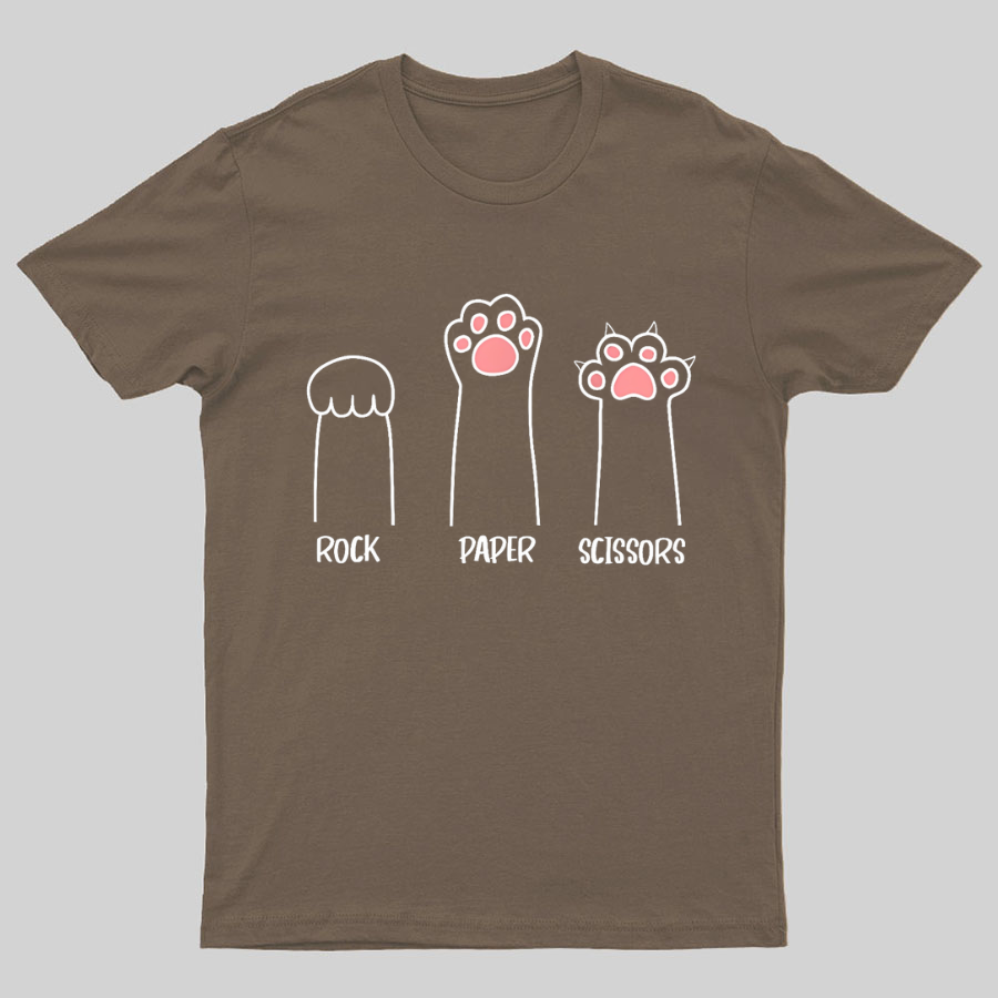 Rock Paper Scissors Hand Game Cute Paw Funny Cat Geeky T-Shirt