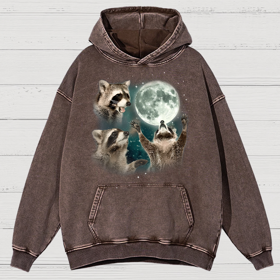  Three Raccoons Moon  Vintage Distressed Hoodie