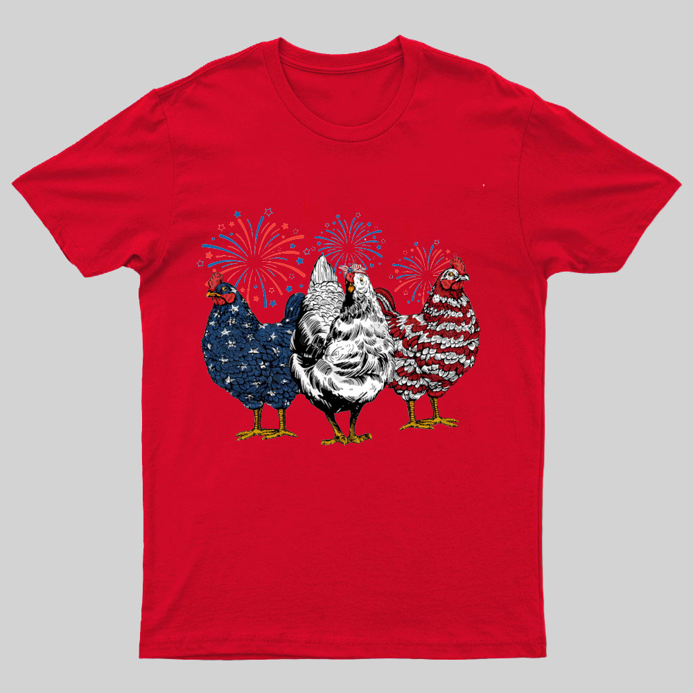 Patriotic USA Chicken Retro American 4th Of July Nerdy T-Shirt
