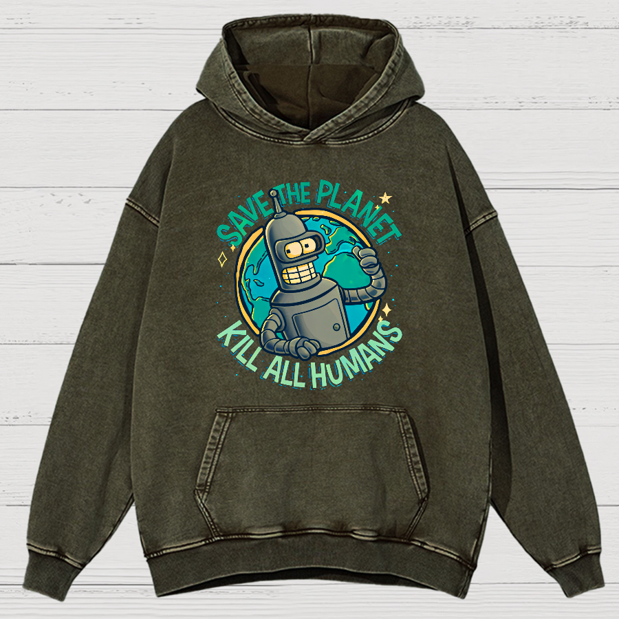 Save The Planet Kill All Humans Vintage Distressed Hoodie