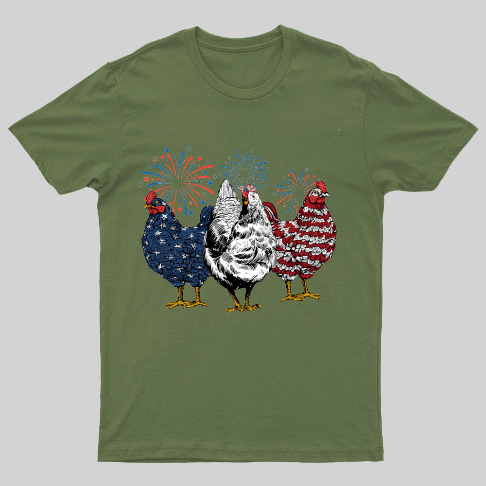 Patriotic USA Chicken Retro American 4th Of July Nerdy T-Shirt