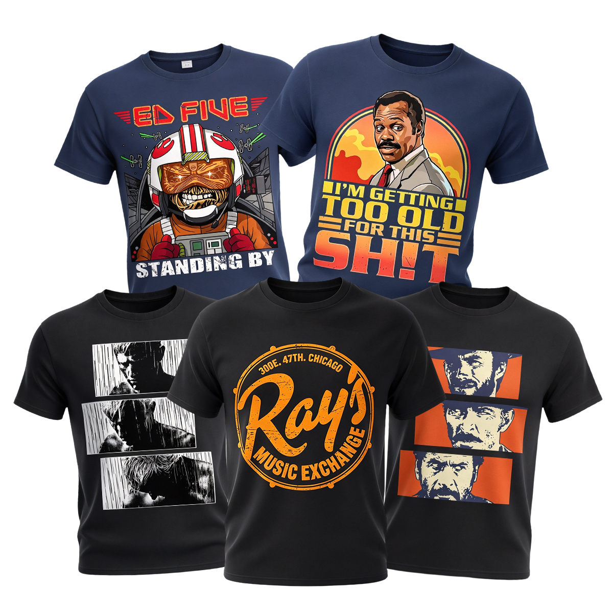 Premium 100% Cotton Geek Graphic T-Shirts, 5-Pack Multipack 003