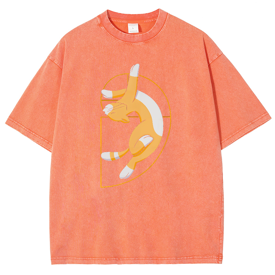 Fibonacci Spiral Cat Vintage Distressed T-shirt
