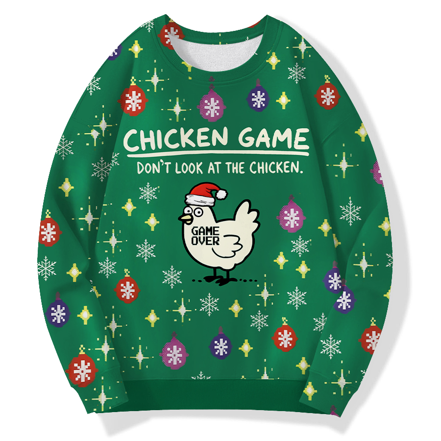 Chicken Game Christmas Air Layer Crew-Neck Print Sweatshirt