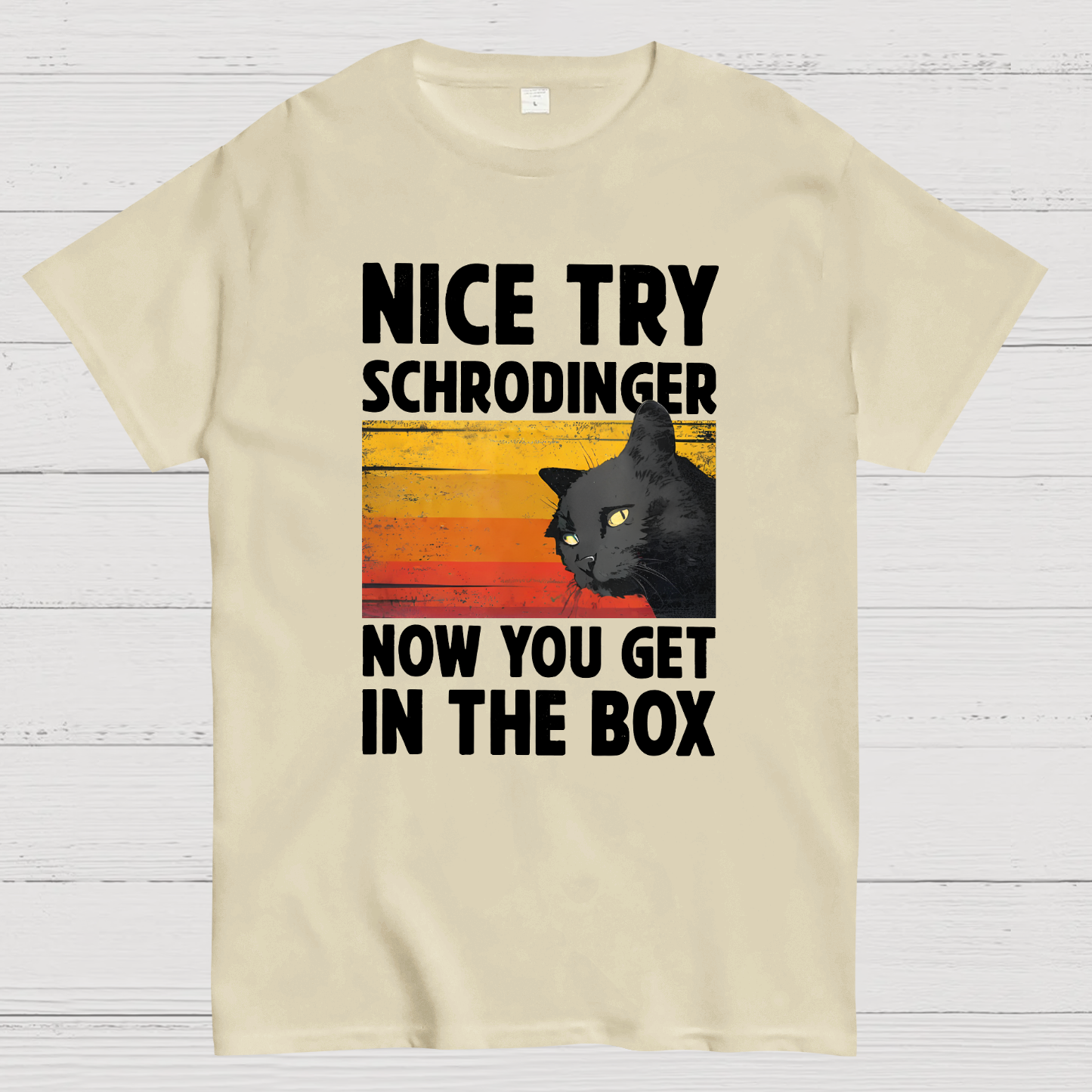 Nice Try Schrodinger Now You Get In The Box Black Cat Funny Nerdy T-Shirt