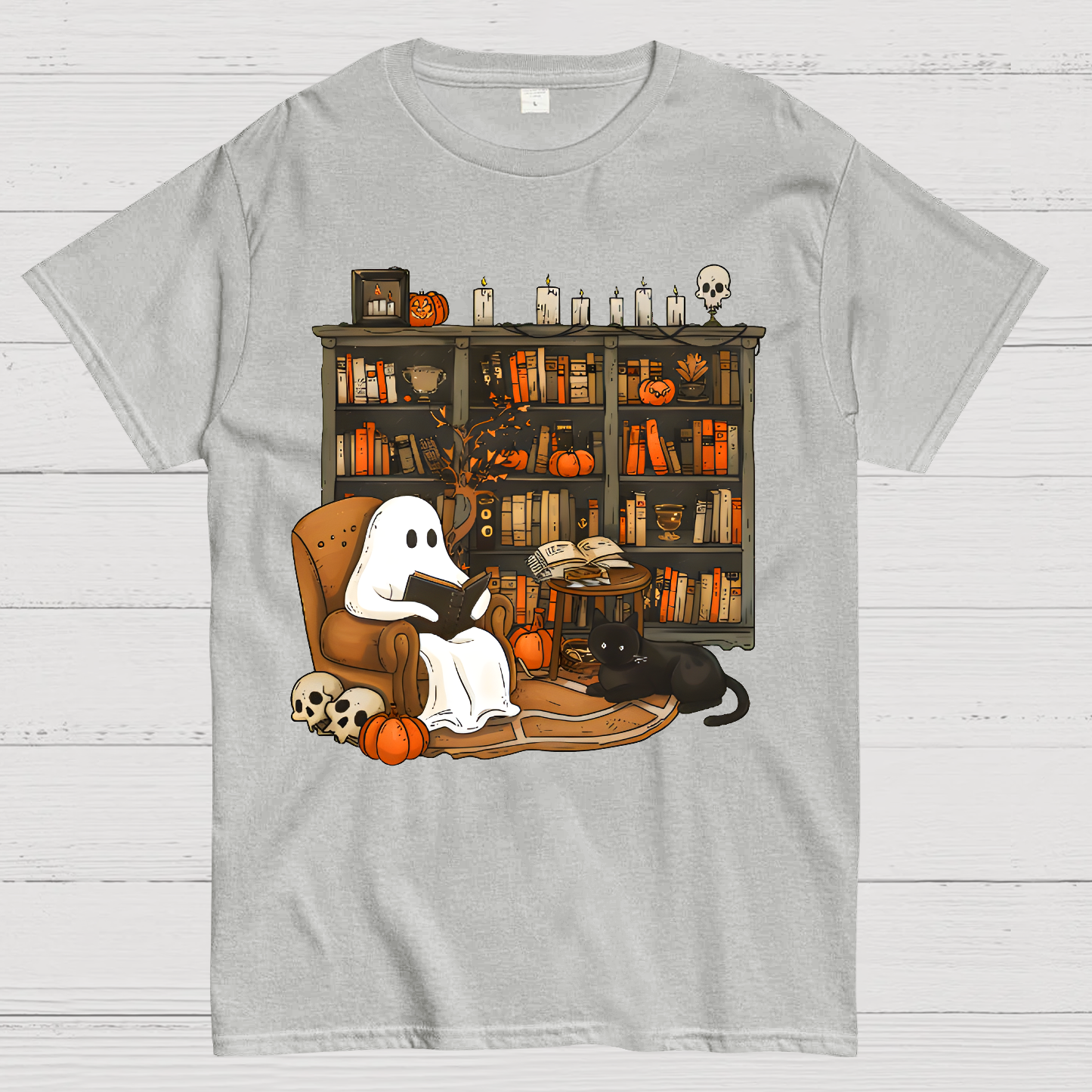 Retro Ghost Reading Books Geek T-Shirt