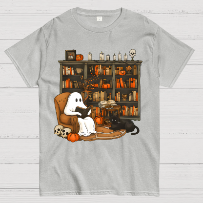 Retro Ghost Reading Books Geek T-Shirt