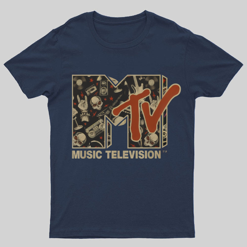 Mademark - MTV Rock n Roll Music Hard Heavy Metal Skull Guitar Vintage Nerdy T-Shirt