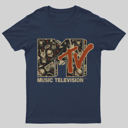 Mademark - MTV Rock n Roll Music Hard Heavy Metal Skull Guitar Vintage Nerdy T-Shirt
