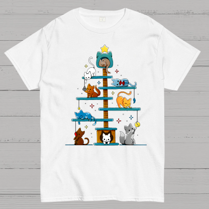 Christmas House Tree Cats Geek T-Shirt