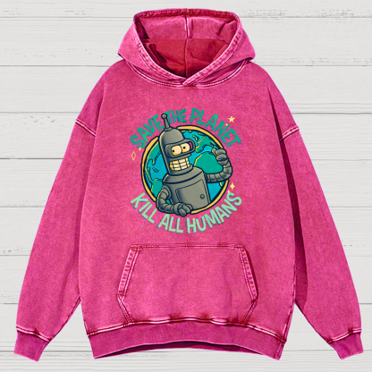 Save The Planet Kill All Humans Vintage Distressed Hoodie