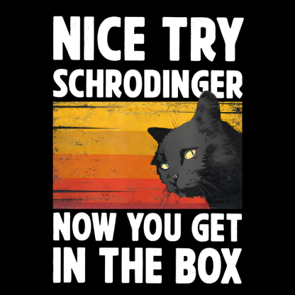 Nice Try Schrodinger Now You Get In The Box Black Cat Funny Nerdy T-Shirt