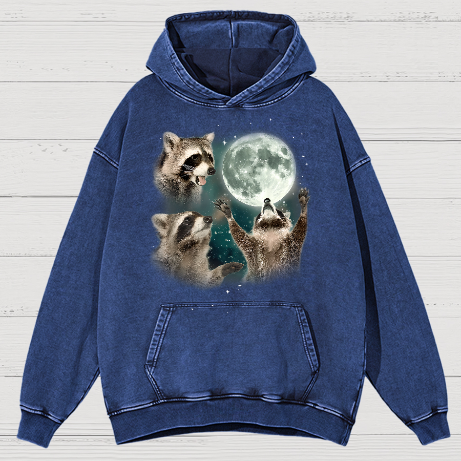  Three Raccoons Moon  Vintage Distressed Hoodie