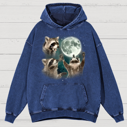  Three Raccoons Moon  Vintage Distressed Hoodie