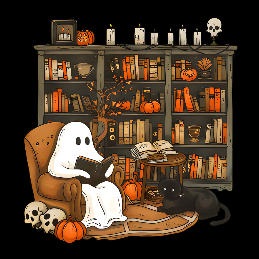 Retro Ghost Reading Books Geek T-Shirt