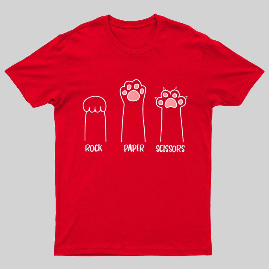 Rock Paper Scissors Hand Game Cute Paw Funny Cat Geeky T-Shirt