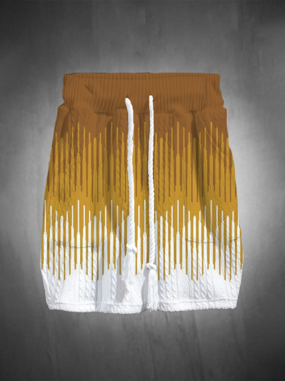 Men's V Neck Luxurious Textured Print Shorts Set 282