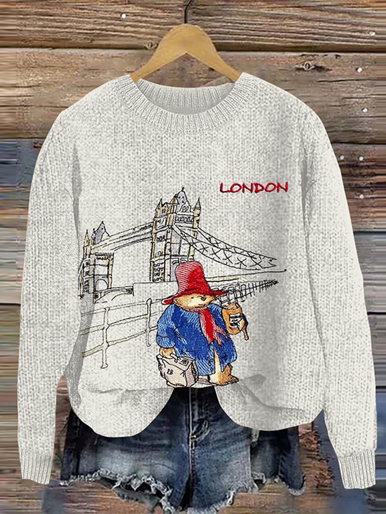 BEAR Border Pattern Acrylic Knit Sweater, Men's Size L acrylic white type Vintage Second Hand