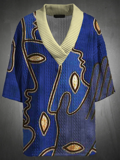 Men's V-neck luxury textured print shorts Set 020