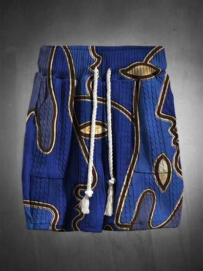 Men's V-neck luxury textured print shorts Set 020
