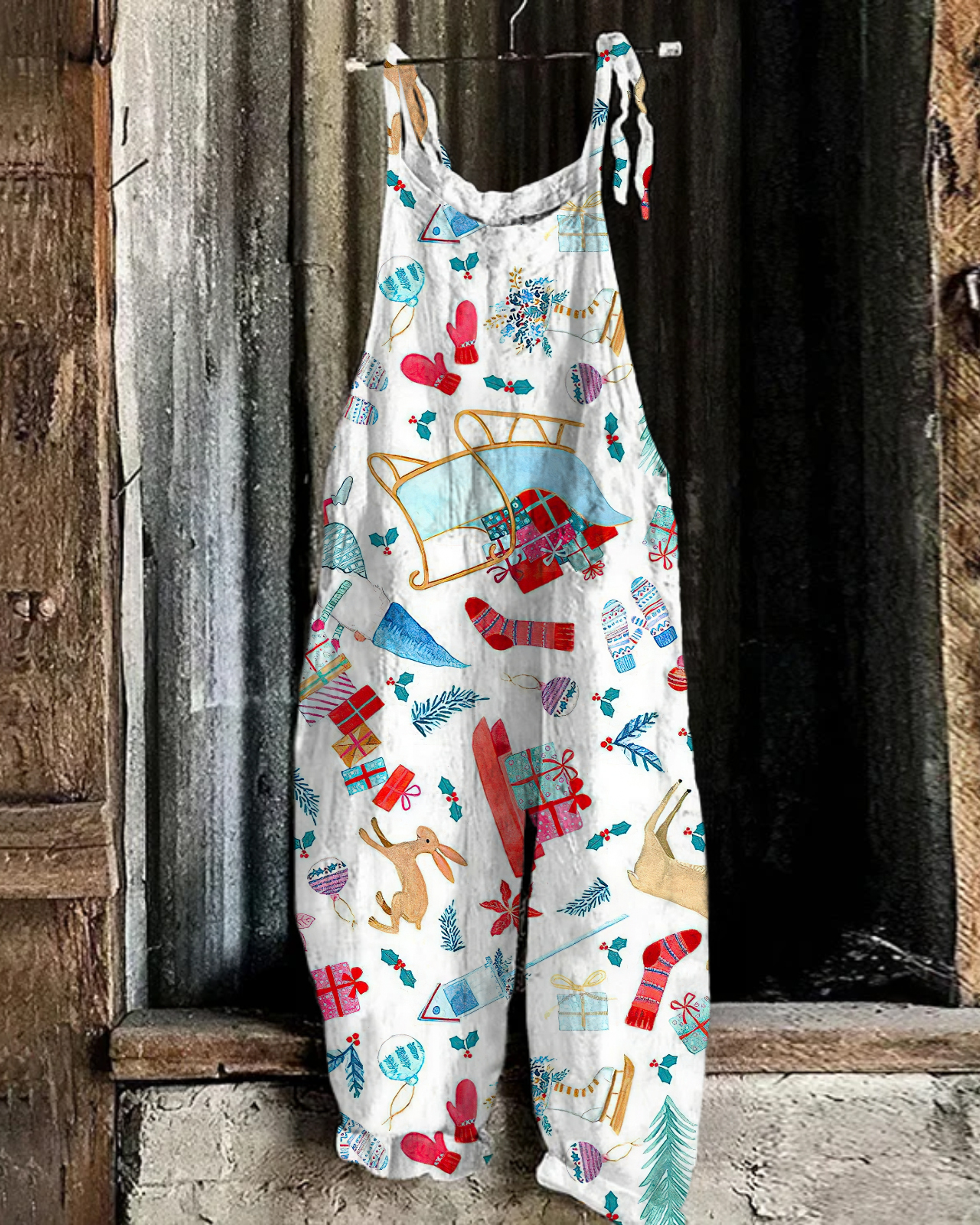 Christmas print casual jumpsuit