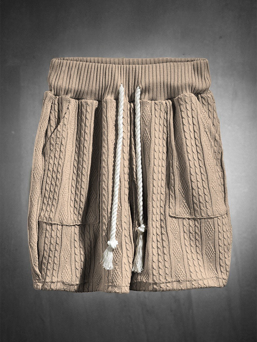 Men's V Neck Luxurious Textured Print Shorts Set 213