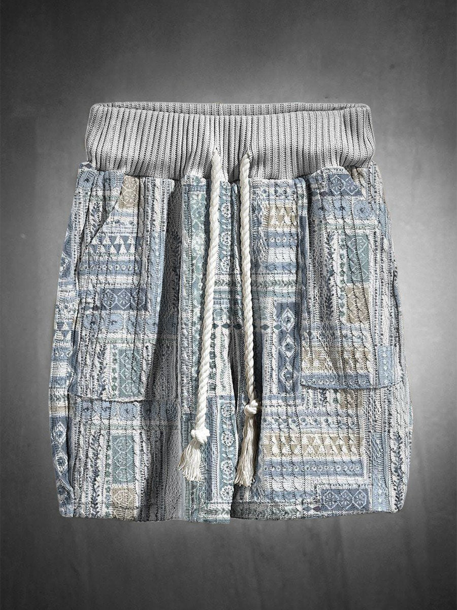 Men's V Neck Luxurious Textured Print Shorts Set 206