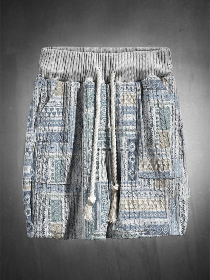 Men's V Neck Luxurious Textured Print Shorts Set 206