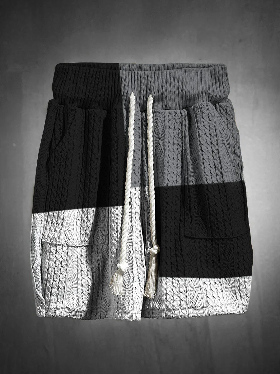 Men's V-neck luxury textured print shorts Set 013
