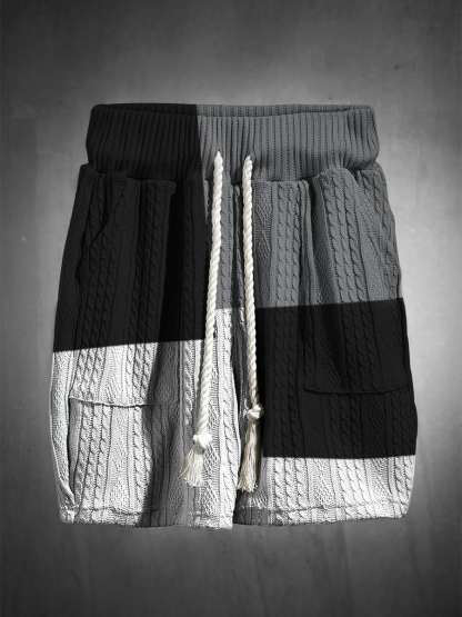 Men's V-neck luxury textured print shorts Set 013