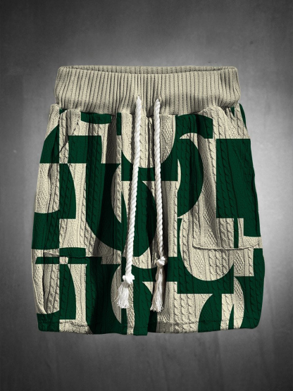 Men's V Neck Luxurious Textured Print Shorts Set 280