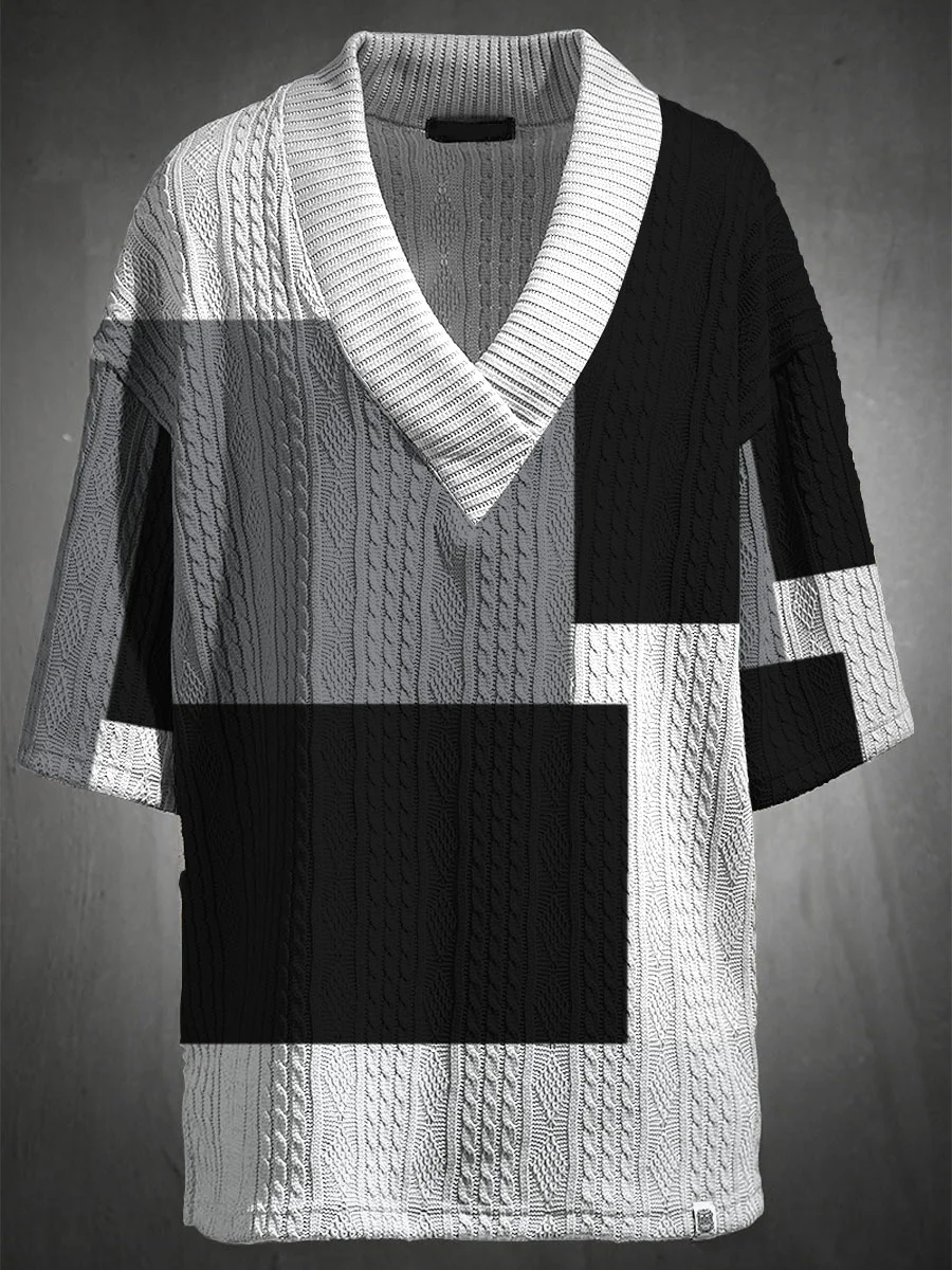 Men's V-neck luxury textured print shorts Set 013