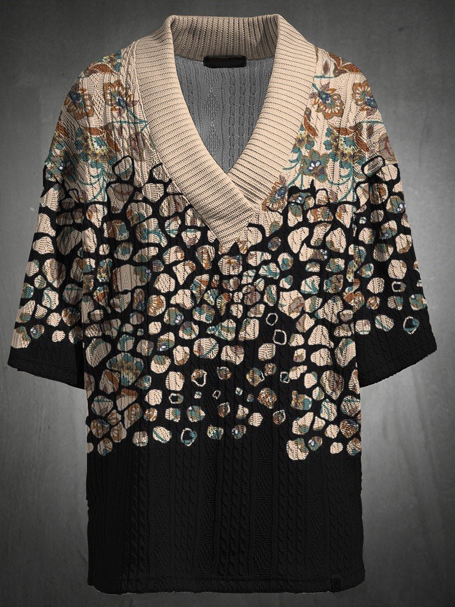 Men's V Neck Luxurious Textured Print Shorts Set 213