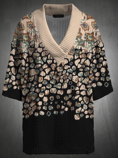 Men's V Neck Luxurious Textured Print Shorts Set 213