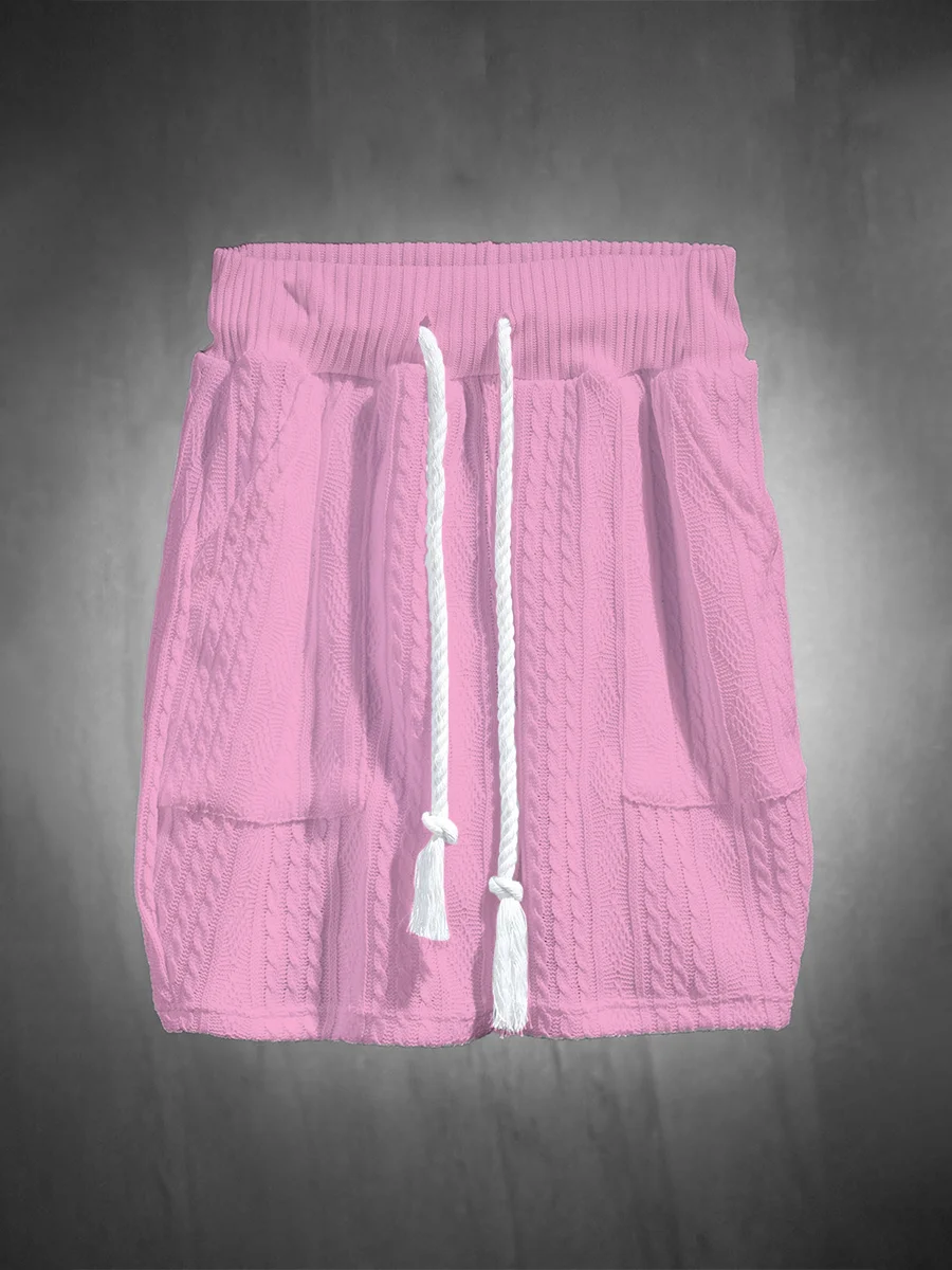 Men's V Neck Luxurious Textured Print Shorts Set 294