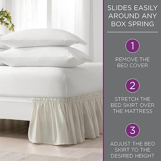 Home Picks Elastic Wrap Around Bed Skirt, Easy On/Off Dust Ruffle (18-Inch Drop)