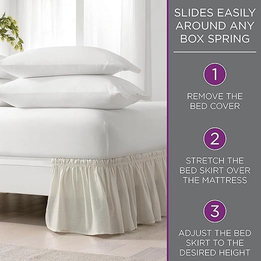 Home Picks Elastic Wrap Around Bed Skirt, Easy On/Off Dust Ruffle (18-Inch Drop)