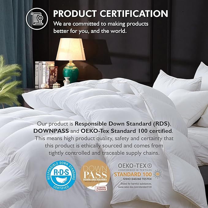 Home Picks Size Siberian Goose Down Comforter, Duvet Insert, 1200 Thread Count 100% Egyptian Cotton, Hypoallergenic, 70 oz Fill Weight, 1200TC, White Solid